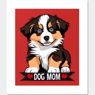 Dog Mom Australian Shepherd Roly Poly Baby Dog Posters and Art